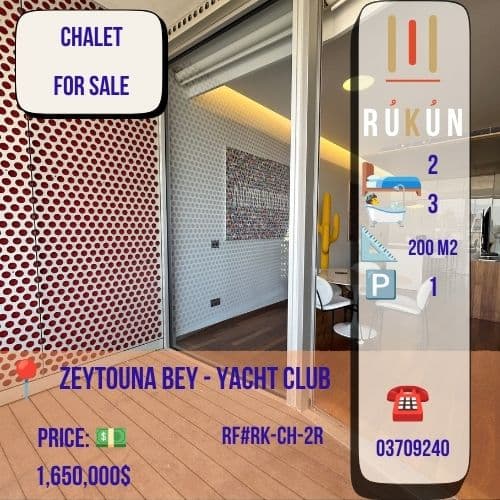 Chalet For Sale | Zeitouna Bay Yacht Club | 200 sqm Duplex | 2 Master Bedrooms | 3 Bathrooms | Open Kitchen | 1 Parking | Waterfront | $1,650,000 | RUKUN