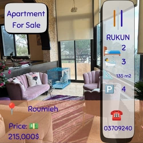 2 bdroom Apartment for sale in Roumieh heavenly view 135m2 for $180K