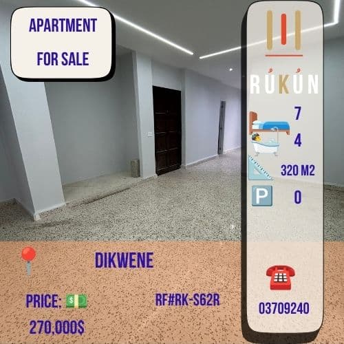 Fully renovated apartment for sale 7 rooms in Dekwaneh 300m2 for $270K